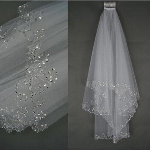 Bridal veil wedding dress accessories 2 layers of exquisite handmade beaded hook shape bridal veil