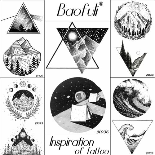 25 Style Men Universe Planets Temporary Tattoo Geometric Triangle Round Body Art Tattoo Alps Tent Waterproof Fake Arm DIY Tatto