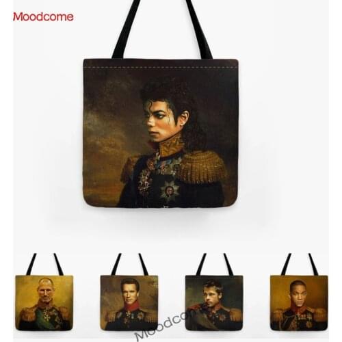 Famous Hollywood Movie Star Singer Celebrities Handsome Ancient General Art Cotton Linen Shoulder Bag Oil Painting Art Tote Bag
