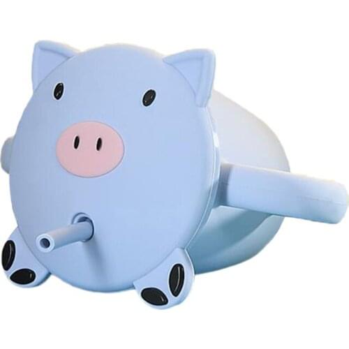240ml Cartoon Pig Baby Silicone Water Cup with Double Handle Lid Straw Drinkware