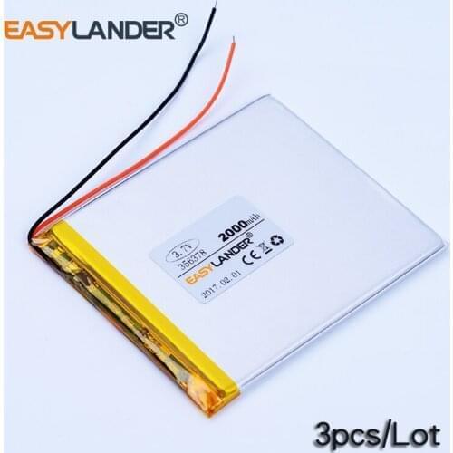 3pcs/Lot 3.7V 2000mAh Li-Polymer Li-ion Lithium Battery For Bluetooth Tablet PC PDA DVD GPS E-book Power bank 356378 356578