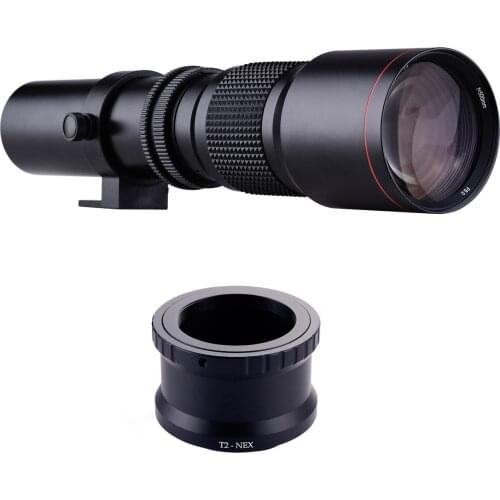 500mm F/8.0-32 Super Telephoto Lens Manual Zoom + T-Mount to NEX E-Mount Adapter Ring Kit Replacement for Sony A9 A7 A7R A7S