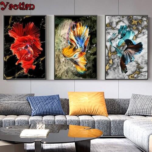 DIY Diamond Painting 3 Panel Fantasy Colorful Fish Koi Diamond Embroidery Rhinestones Full Square Round Drill 5d Mosaic pattern