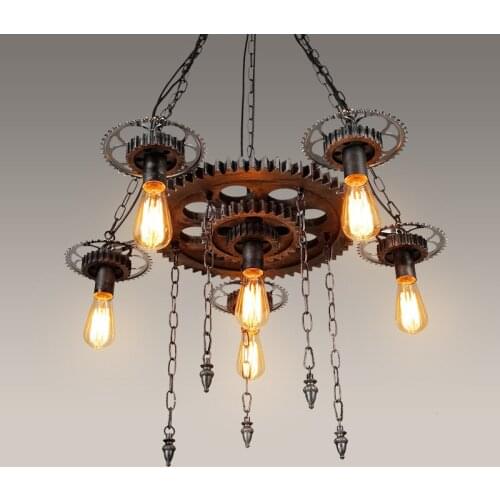 American Loft Wrought Iron Pendant Lights Vintage Industrial Gear chains Pendant Lamp Bar Light Fixtures Lamparas