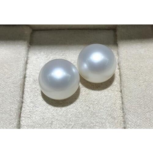 Free shipping charming pair of AAA12-13mm south sea white round pearl earring 14k