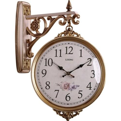 Large European Double Sided Wall Clock Living Room Creative Hanging Watch Wall Vintage Nordic Simple Silent Home Clocks W6B