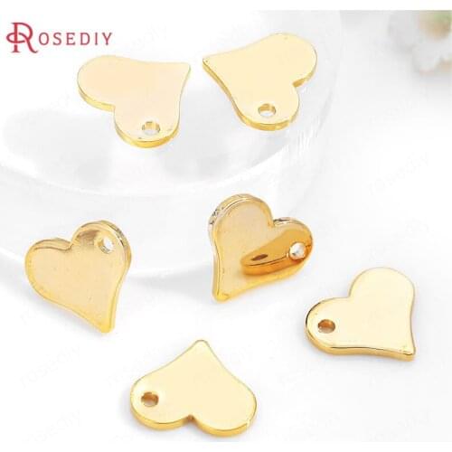 C833)10 pieces 11.5x10mm Hanging Hole 1mm 24K Gold Color Brass Heart Charms Pendants High Quality Jewelry Findings Accessories