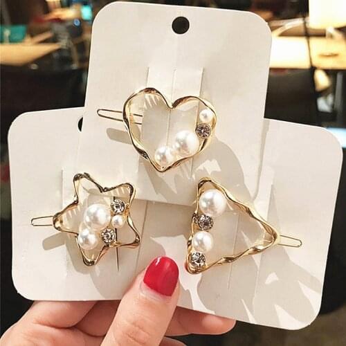 Elegant Pearl Hair Clip Crystal Rhinestones Hairpin Fashion Women Triangle Heart Hair Clips Barrettes Hair Styling Accessories