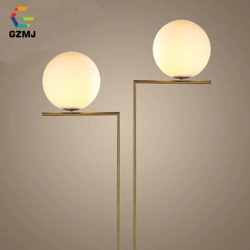 GZMJ Modern Brief Floor Lamp 110-240V Glass Ball Lampshade Standing Lamp E27 Metal Floor Lamps for Living Room Bedroom Study