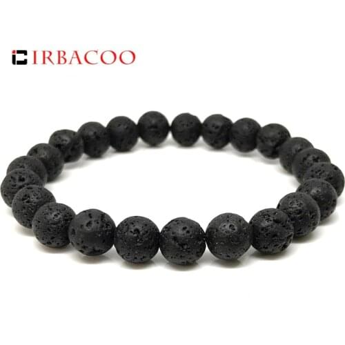 IRBACOO 2020 Brand Fashion Simple Bracelet 8mm Lava Stone Volcanic Stone For Men Beaded Bracelets Jewelry Gift
