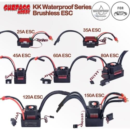 KK Waterproof Brushless 25A/35A/45A/60A/80A/120A/150A ESC for 1/20 1/18 1/16 1/14 1/10 1/8 RC Racing Car Buggy Truck