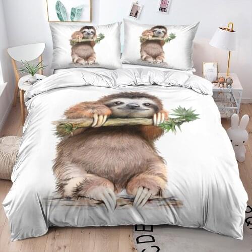 3D White Bedding Sets Sloth Duvet Quilt Covers Pillow Shame Twin King Queen Double Single Size Custom Design Animal Home Textile