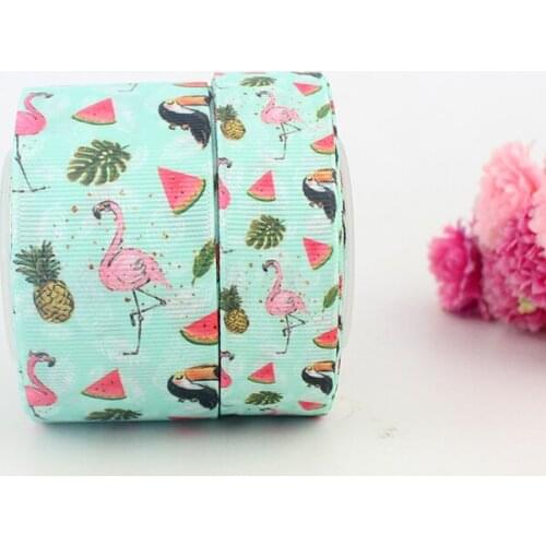 Cutie Flamingos and colorful fruit big party printed grosgrain ribbon christmas outdoor decoration ribbons for bows decorations