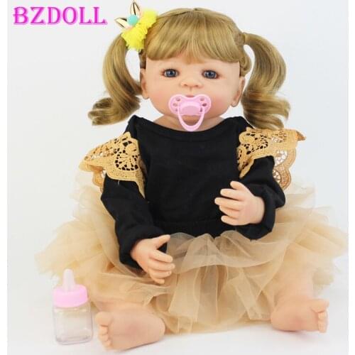 55cm Full Silicone Reborn Doll Girl Boneca Vinyl Newborn Blonde Babies Princess Toddler Bebe Alive Kids Bathe Toy