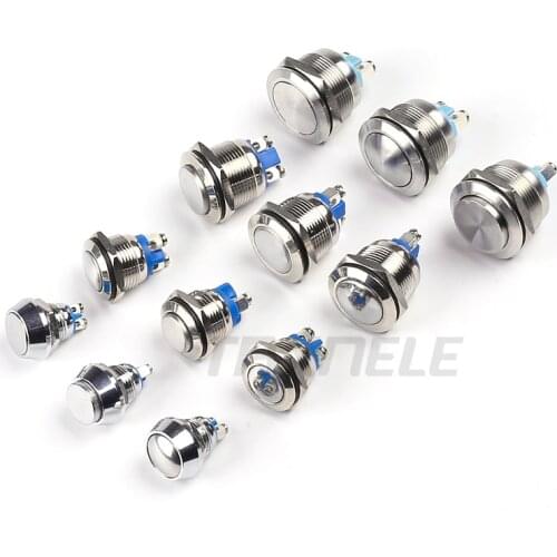 Button switch 12mm 16mm 19mm 22mm metal push button 1NO Horn Push Botton Switch Domed Momentary Switch round high flat head