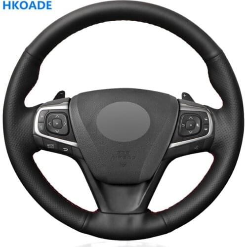 DIY Black Genuine Leather Hand-stitched Car Steering Wheel Cover for Toyota Camry 2015 2016 2017 Avalon 2013-2018