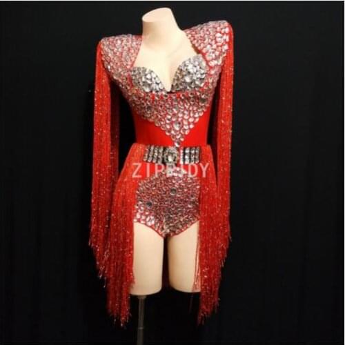 Fashion sexy Rhinestones Tassel Bodysuit Bra Womens Birthday Celebrate Outfit Nightclub Singer Show Outfit 3 Colors Clothes