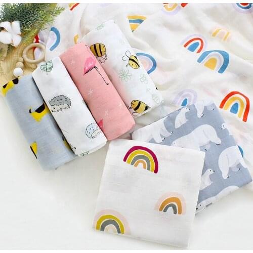 Muslin Baby Blanket INS Cotton Bamboo Diapers for Children Soft Swaddle Wrap for Newborn Kids Bath Towel Rainbow Photography