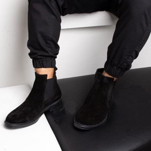 IBAY PATCH mens Black genuine suede leather boots