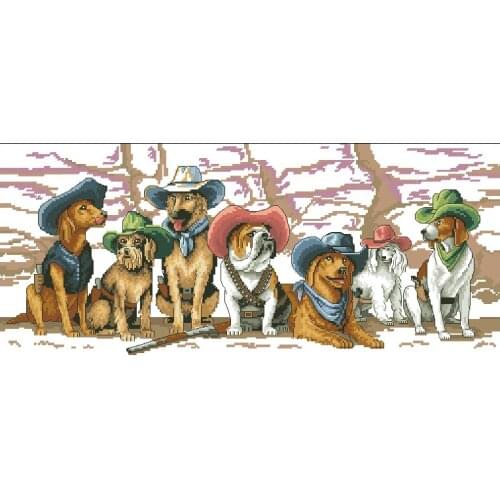 Set Of Seven Dog Puppy Puppies Cross Stitch Kits Needlework 14CT Unprinted Embroidered Top Quality DIY Handmade Decoration