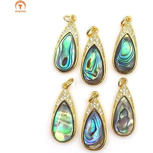 3pcs Natural Water Drop With Diamond Abalone Shell Pendant Rainbow Color Handmade Boho Women Jewelry Finding For Necklace Making