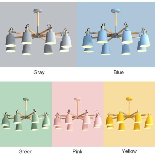 Ceiling Chandelier 3/5/6/8 Lights Living Room LED Chandeliers Lighting Macaron Lamp Nordic Lights Solid Wood Craft Lamps