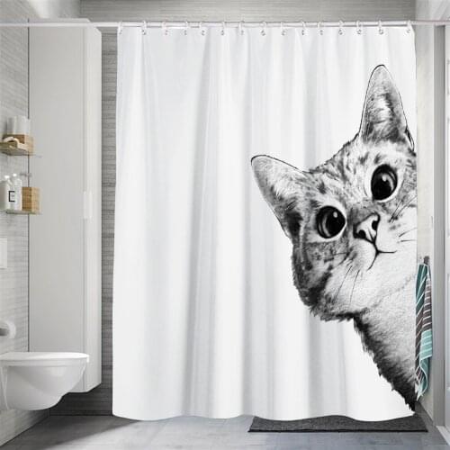 Nordic style cartoon animal kitten elk black and white simple shower curtain windproof bathroom decoration home furnishing