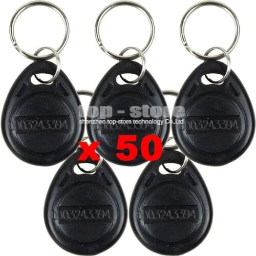 DIYSECUR 50pcs 125Khz RFID Card Key fobs Key Chian For Access Control System 125KHz RFID Reader Use Black