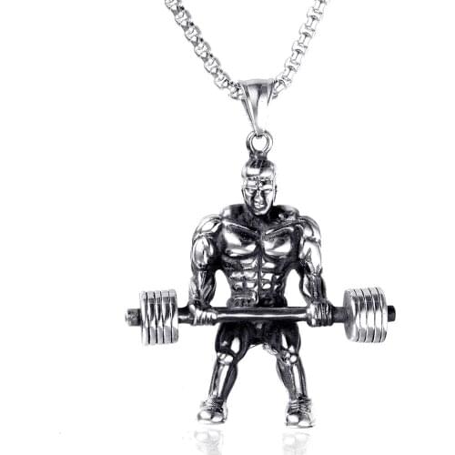 Strong Man Dumbbell Pendant Necklace Stainless Steel Chain Muscle Men Sport giftFitness Hip Hop Gym Jewelry For Male