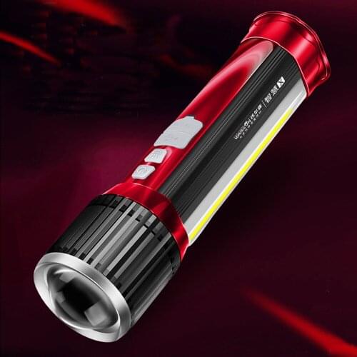LED Flashlight Rotating telescopic zoom LED Torch With side light USB Rechargeable Camping light Waterproof Floodlight