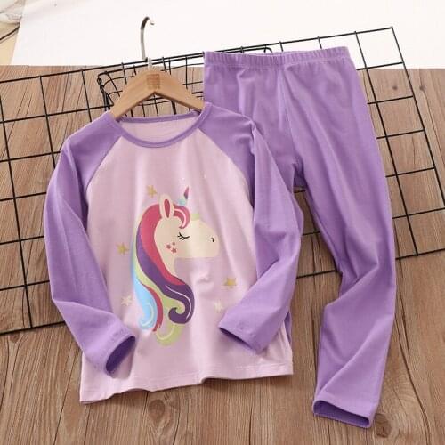 Girls Thermal Underwear Autumn Long Sleeve Pajamas Cotton Warm Winter Girl Homewear Cartoon Unicorn Girls Pajamas Kids Sleepwear