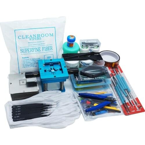 Blue 90*90MM Reballing Directly Heat Stencils Tin Balls Station Desolder Remover Belt Steel Mesh 47PCS BGA Reball Kit For Repair