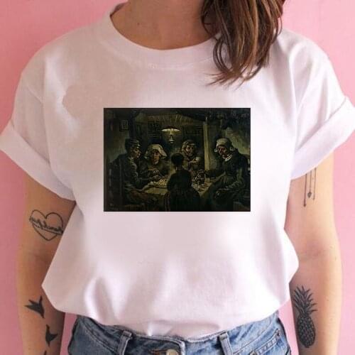 Women Summer Van Gogh Painting Vintage Fashion Aesthetic White T-Shirt 90s Cute Art Tee Hipster Grunge Top streetclothing