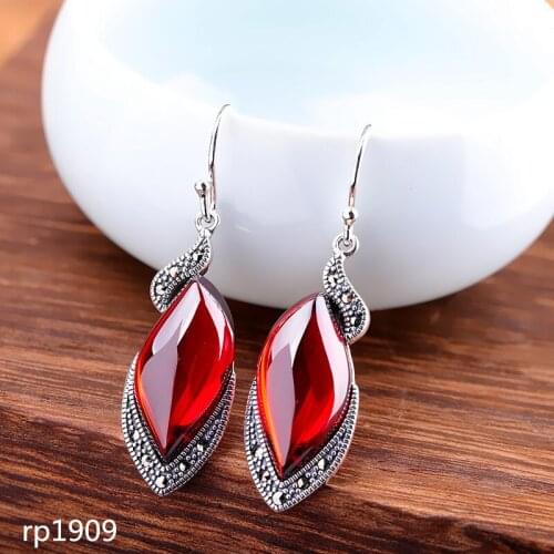 KJJEAXCMY boutique jewelry S925 sterling silver jewelry new handmade womens garnet red corundum blue sandstone earrings