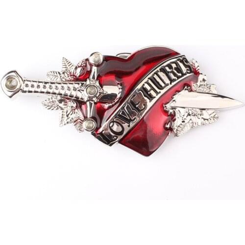 Metal belt buckle DIY accessories a sword through the heart pattern red heart alloy belt buckle
