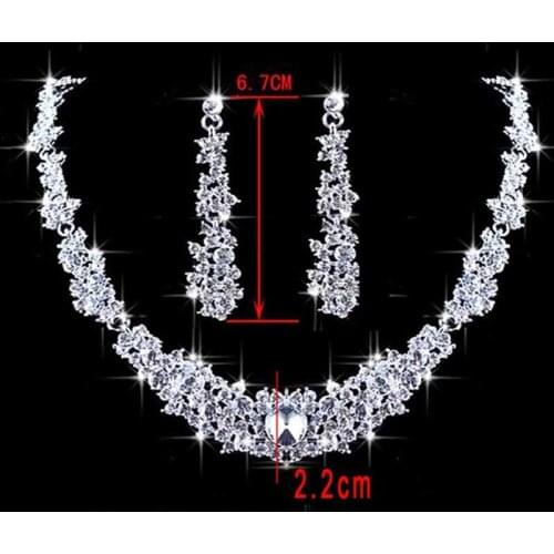 1 Set Alloy/Crystal Women Rhinestone Crystal Collar Necklace Earrings Wedding Party Jewelry Set