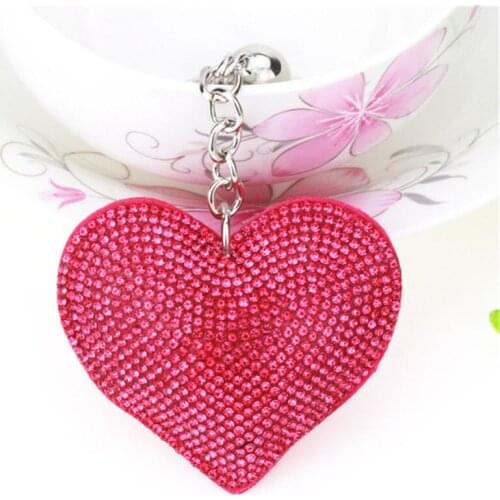 Female Fashion Heart Keychain Cute Key Chains Key Covers The Rhine Stone Mosaic Leather Fringed Key Cap Gift