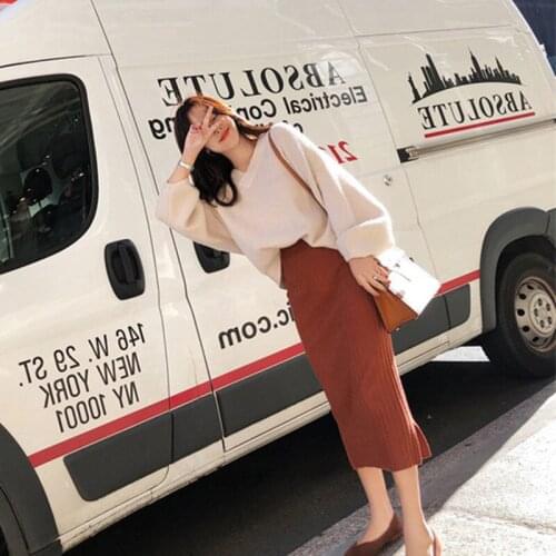 Autumn Winter Tracksuit Women Ladies Beading Knitted Sweater + Skirt Two Piece Set Female Vintage Slim Clothes Suits Outfits