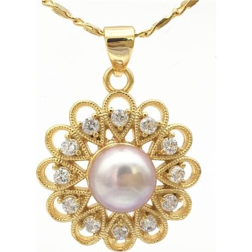 Ladys 5 colors for choice white/black/purple/grey/pink 19mm natural freshwater pearls 18kgp inlay zircon pendant with chain 01