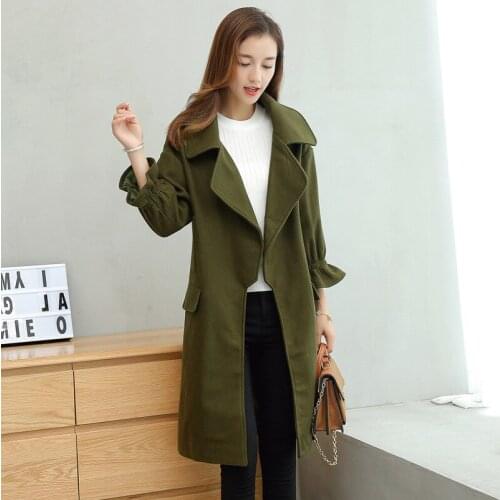 Autumn And Winter New Pattern Woolen Loose Coat Woman Self-cultivation Long Solid Color Long Sleeve Chalaza Wool Overcoat