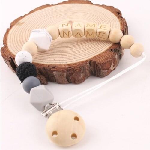 Baby Teethers 1pc Pacifier Clip Pacifier Chains Crochet Beads Food Grade Wooden Teether Customizable Baby Name Baby Products