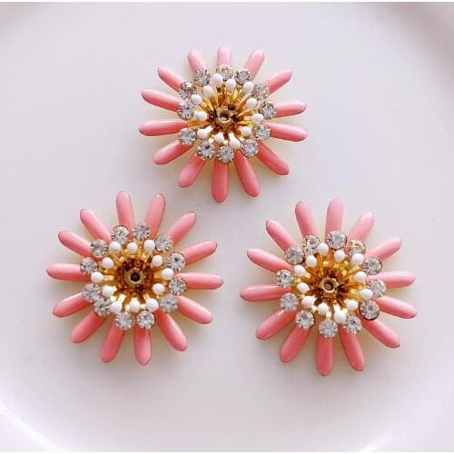 5 Pieces New Shiny Drip Oil Flower With Rhinestone Brass Button Decorative For Clothing DIY Sewing Bags Jewelry Accessories