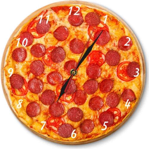 Italian Pepperoni Pizza Food Acrylic Wall Clock Italian Restaurant Decorative Clock Pizzeria Pasta Chef Vintage Gift Clock Watch