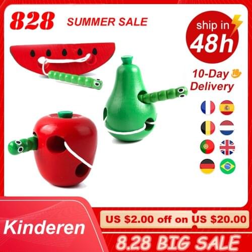 Baby Wooden Toys Cheese Pear Plaything Threading Toy Kids Threading Beads Game Montessori Toys Early Learning Education Toys