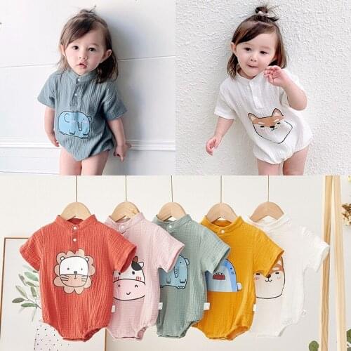 Korean Style Baby Clothes Candy Color Summer Short Sleeve Baby Clothing Loose Breathable Cotton Romper Climbing Body Suits