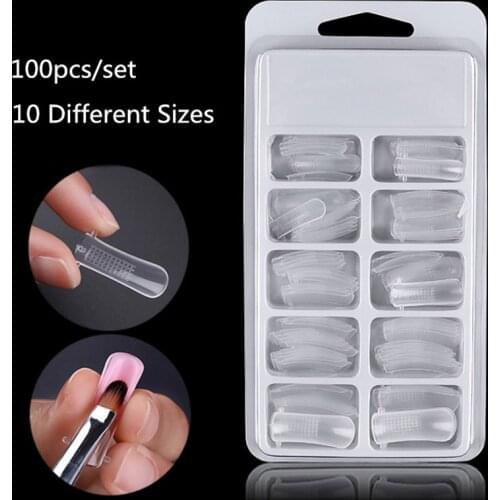 Mutiple Sizes Nail Shape Forms Plastic False Fake Nails Reusable Tools Full Cover Tips Extension Poly Nail Art UV Builder Gels