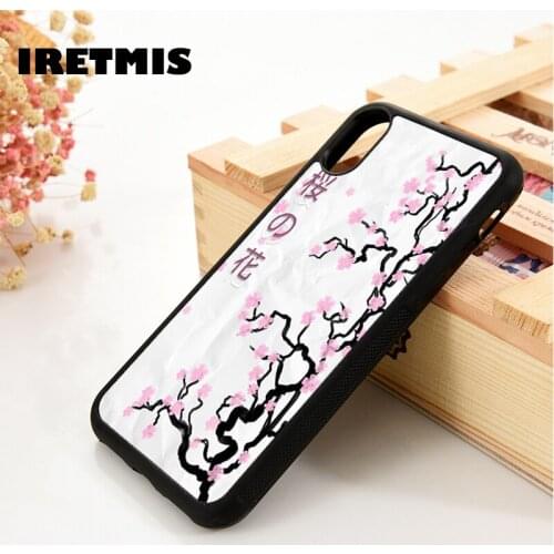 Iretmis 5 5S SE 6 6S Silicon phone case cover for iPhone 7 8 plus X Xs 11 Pro Max XR Cherry Blossoms Tree Asian Japanese Symbols