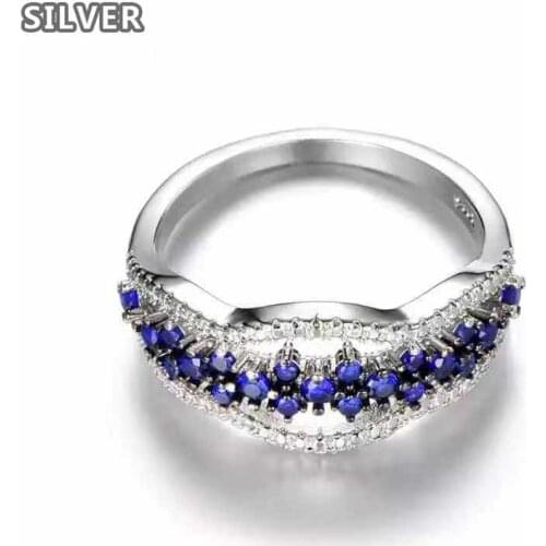 Creative micro mosaic Fashion Women Girls Blue Flower Ring 925 Silver CZ Stone Ring Promise Engagement Rings For Women