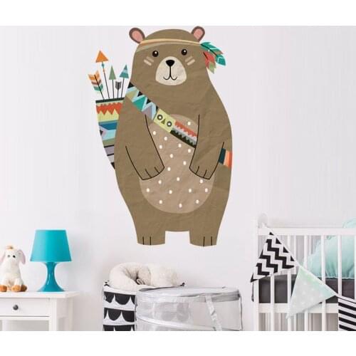 Creative Bear Kids Room Decoration Wall Sticker DIY Cartoon Animal Picture for Baby Bedroom Wall Decals Mural