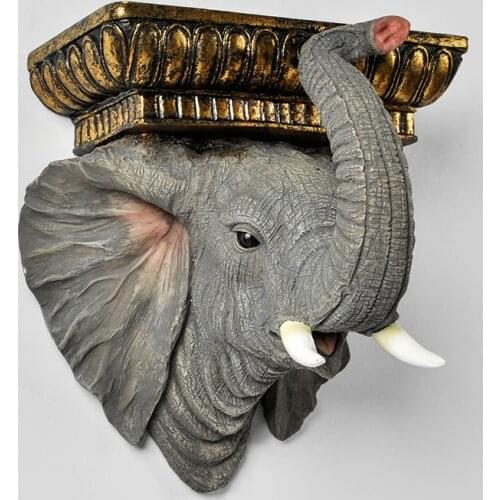 Creative Retro Animal Head Wall Decor Hotel Living Room Home Elephant Head Shelf Wall Hanging Decor Pendant Accessorise Gift
